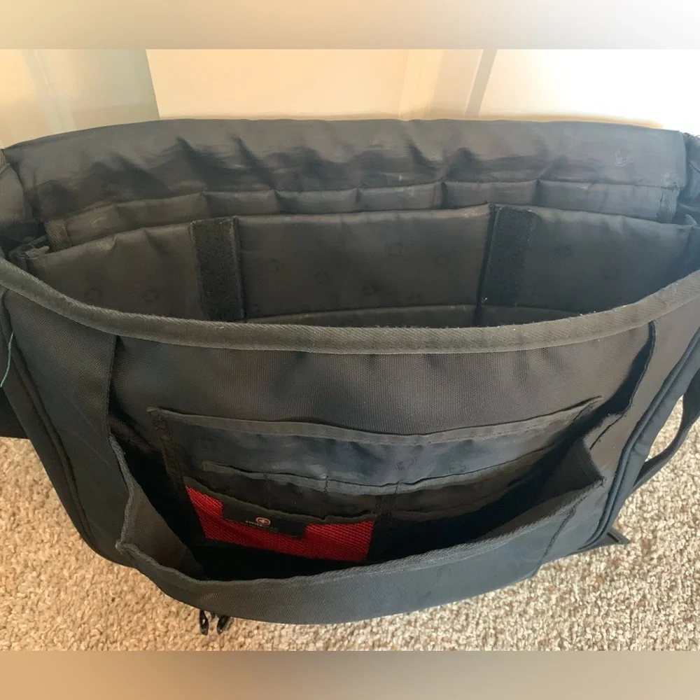 SwissGear Black Messenger Bag with Red Accent